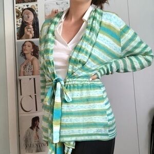AVA Cardigan Green White stripe Size L